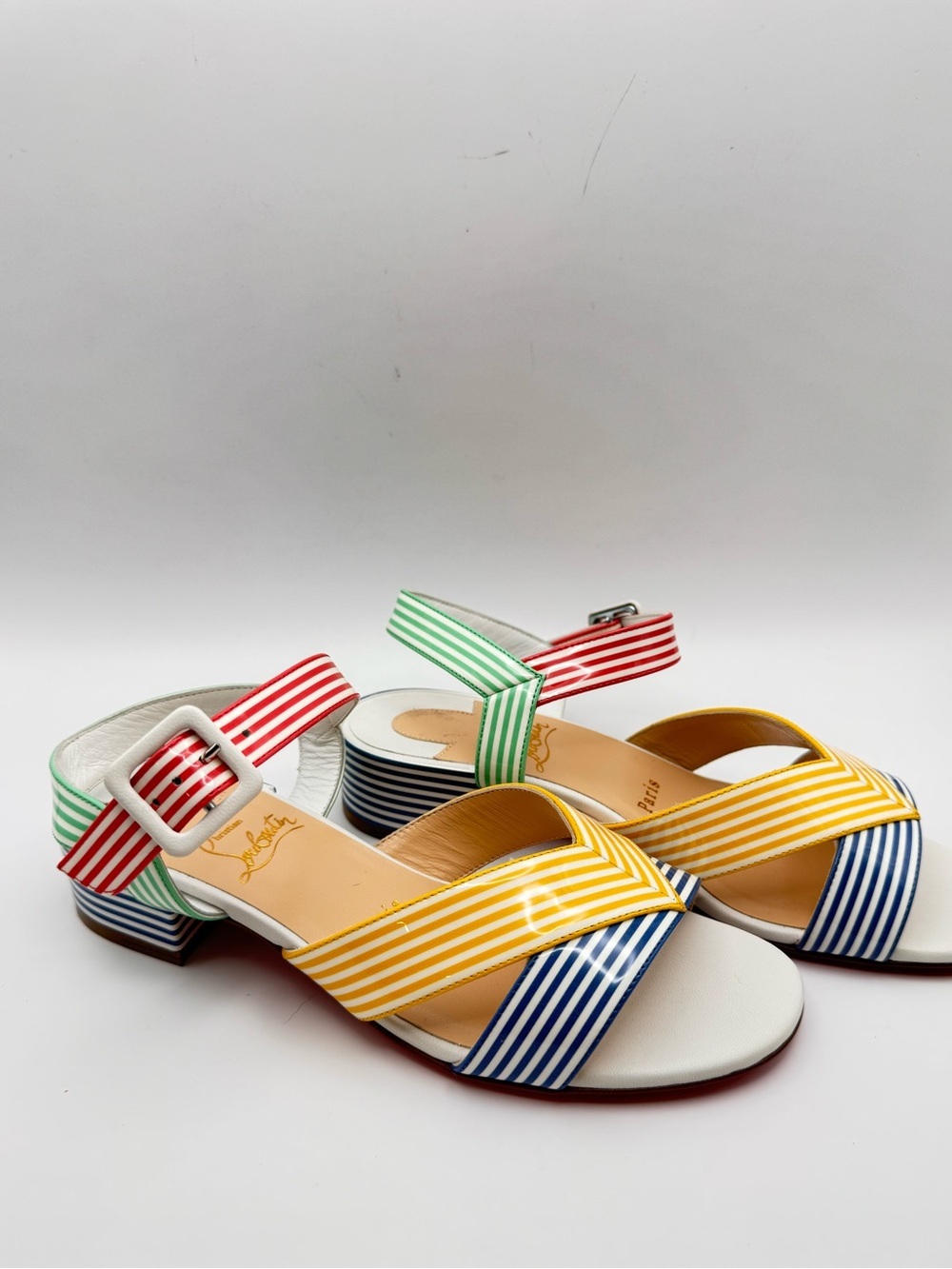 Christian Louboutin Palavas 55 Striped Patent Sandals EU 36 NWOB - Picture 2 of 8